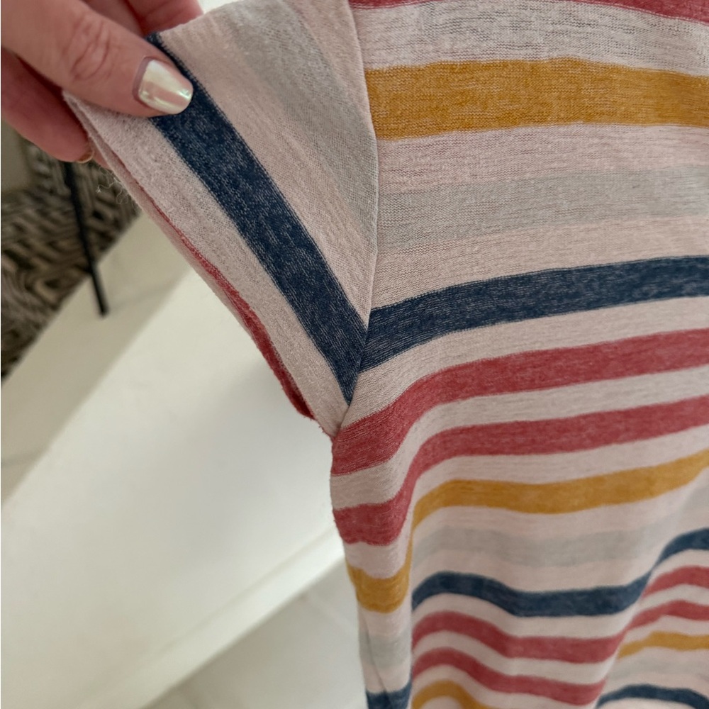 Madewell Striped V Neck Tee Size S Rainbow Stripe Casual Summer Top - Picture 7 of 9
